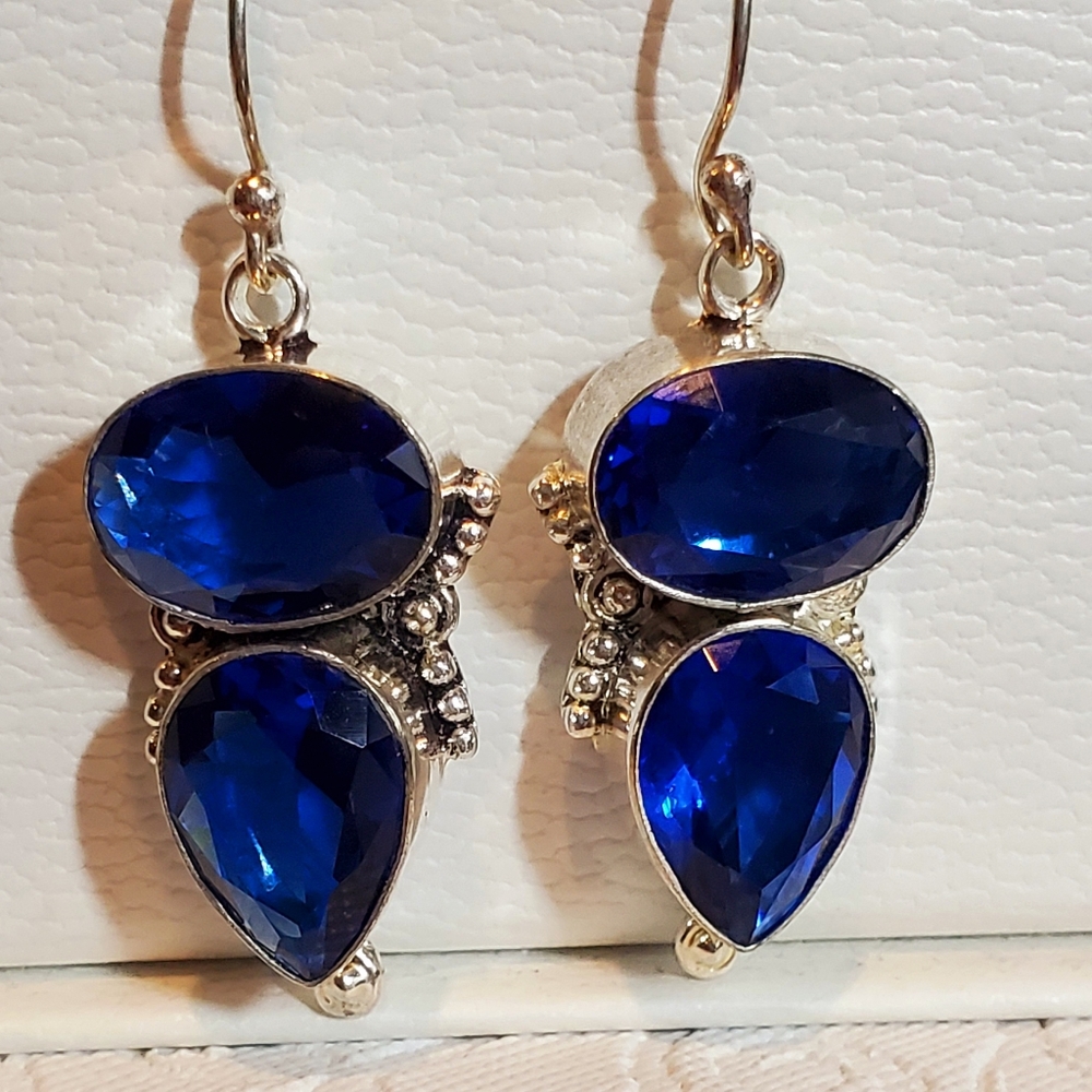 Large Blue Sterling Earrings